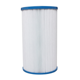 Full front profile view of an SQ50 replacement filter element for square basket skimmers showing the dense white pleated fabric and blue end caps