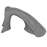 A studio product shot of the S.R. Smith Cyclone deck-mounted inground pool slide in gray granite color, isolated on a white background, showcasing its compact rotomolded construction and right-curving water slide flume.