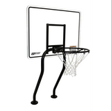  S.R. Smith Swim-N-Dunk commercial salt-friendly dual-post pool basketball hoop system with a clear backboard and black vinyl-coated frames