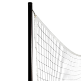 Close-up view of the S.R. Smith Swim N' Spike pool volleyball net showing the top attachment detail on the black vinyl-coated upright pole.