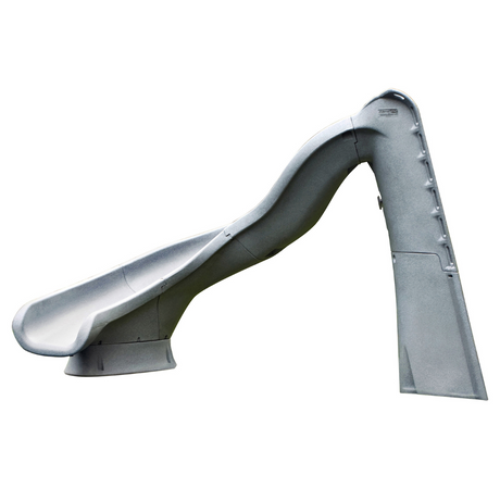 Side profile view of an S.R. Smith TurboTwister gray rotomolded residential swimming pool slide featuring an enclosed safety ladder on the right and a left-curve flume on the left, isolated on a solid white background.