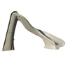 Side profile view of an S.R. Smith TurboTwister sandstone tan rotomolded residential swimming pool slide featuring an enclosed safety ladder on the left and a right-curve flume with an active running water feature on the right, isolated on a white background.