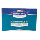 Front view of the blue and teal Swimsafe Supa-Vac Underwater Vacuum & Venturi Pump Maintenance Kit retail box, isolated on a white background. The packaging highlights that it is ideal for ponds, in-ground and above-ground pools, spas, and fountains.