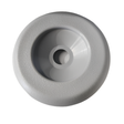 Top-down view of a universal textured gray 3 3/4-inch spa hot tub diverter valve replacement cap with a smooth center recession and main stem opening on a clean white background.