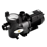 Zodiac FloPro swimming pool filtration pump showing an angled top view of the black motor housing, transparent strainer basket lid, and inlet ports.