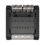Underside view of a Zodiac FreeRider FR1000 iQ cordless robotic pool cleaner showing the black undercarriage, side tracks, front scrubbing brushes, and bottom intake suction openings.
